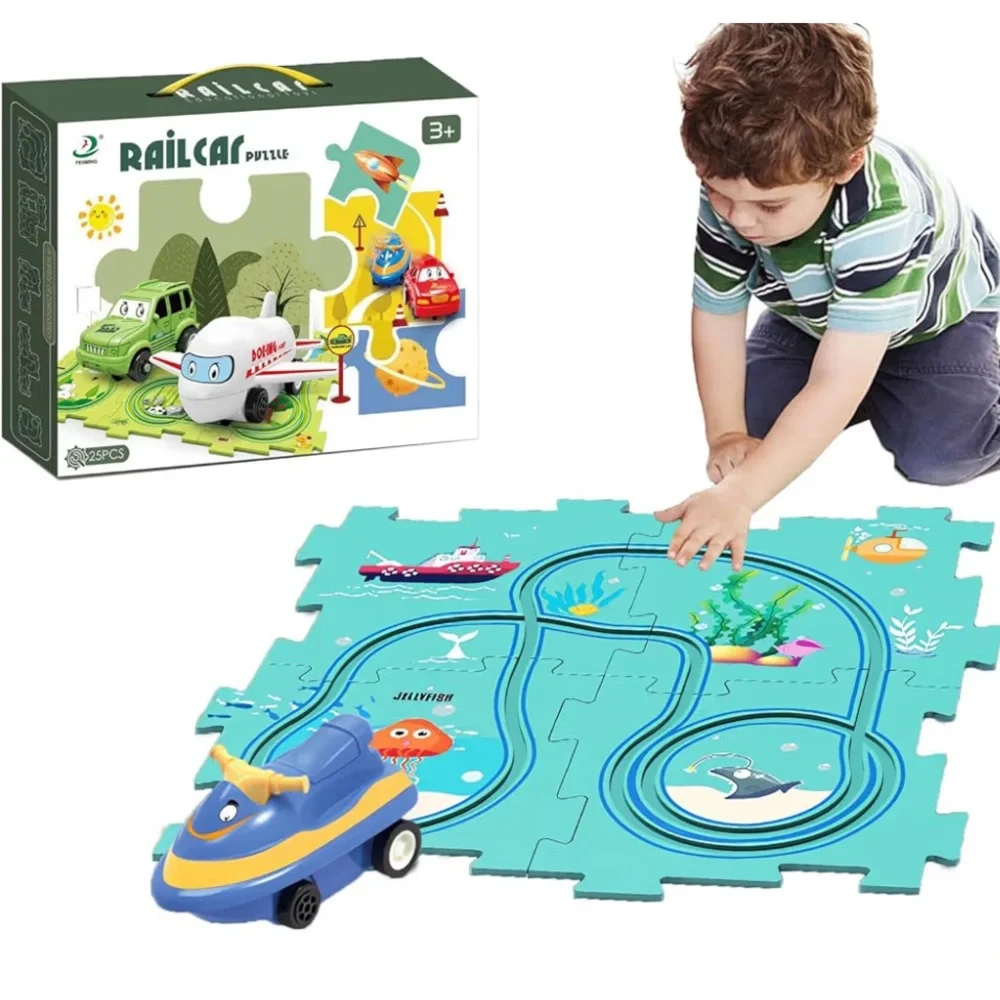 Puzzle Racer Kids Track Set, Toys for toddlers . Jet ski ocean scene